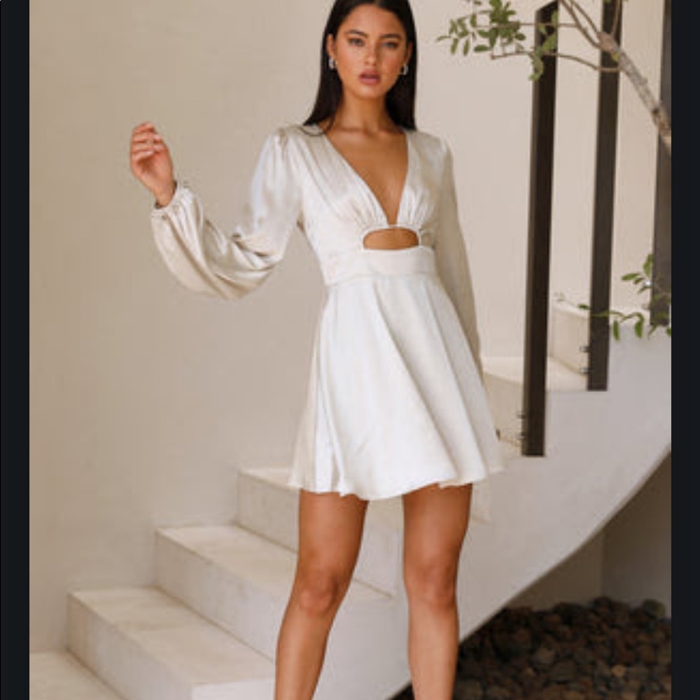 Hello Molly Cream Satin Mini Dress with Cutout